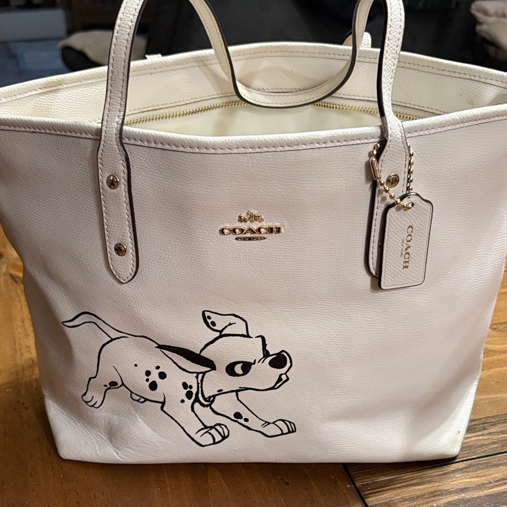 Custom Coach Cream Tote with Dalmatian Print dog